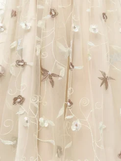 Fashion Retro Stage 3/4 Sleeve 1950s Floral Embroidery Dress