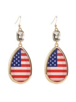 Best Retro Stage American Flag Crystal Drop Earrings