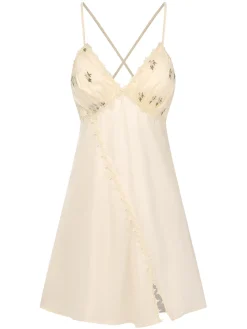 Online Retro Stage Apricot 1950s Floral Cross Straps Slit Nightgown