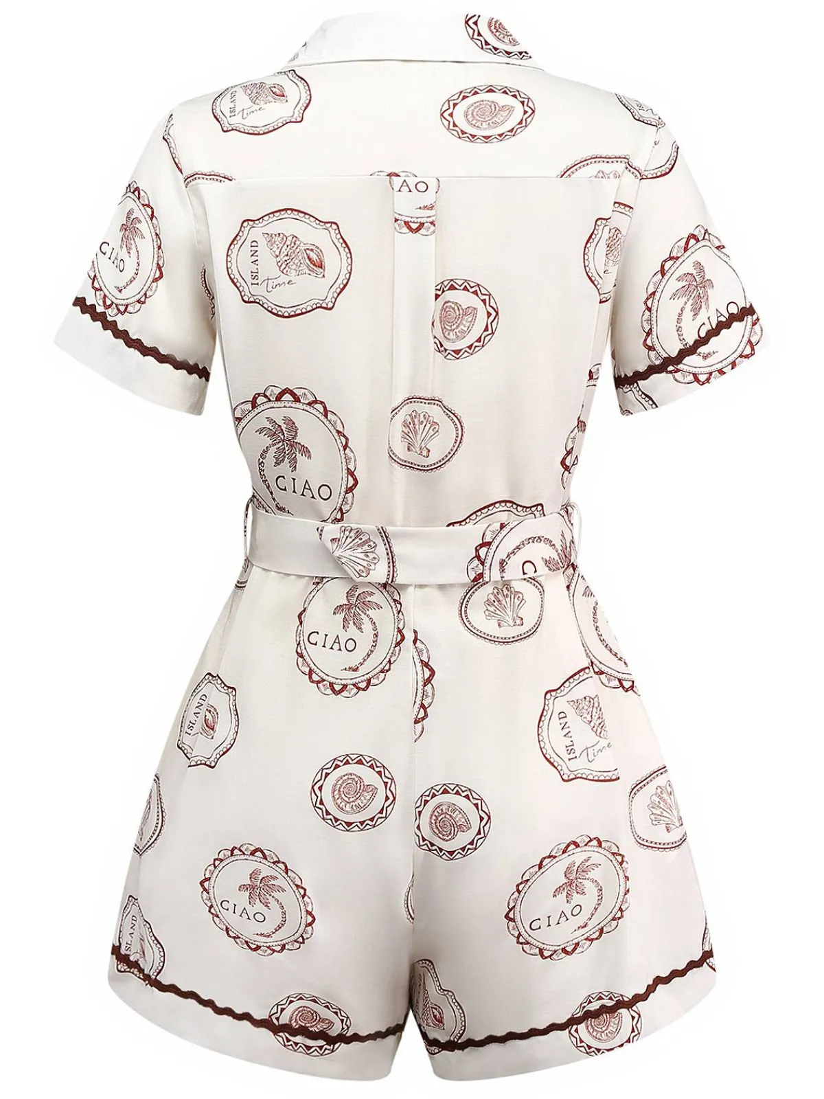 Sale Retro Stage 1950s Island Time Shell Lapel Romper Apricot