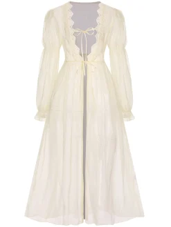 Hot Retro Stage Apricot 1950s Royal Style Lace Trimmed Robe