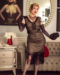 Best Retro Stage 1920s Sequin Fringe Flapper Dress Apricot