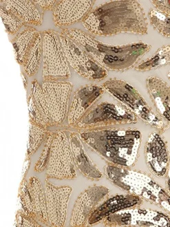 Best Retro Stage 1920s Sequin Maxi Flapper Dress Apricot