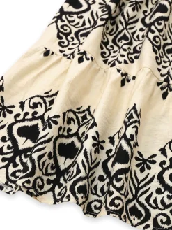 New Retro Stage 1970s V-Neck Spades Prints Cap Sleeves Dress Apricot