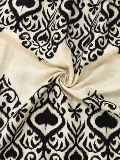 New Retro Stage 1970s V-Neck Spades Prints Cap Sleeves Dress Apricot