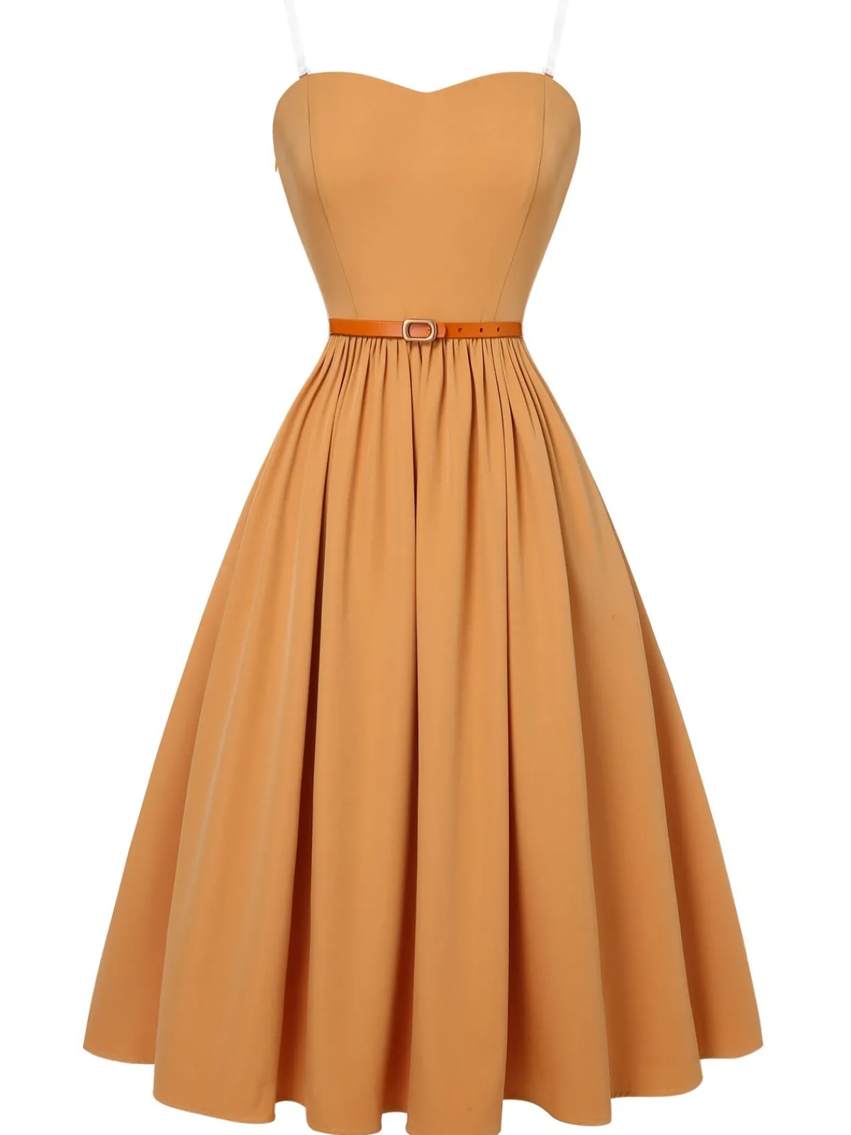 Outlet Retro Stage 1950s Bandeau Umbrella Dress Apricot Yellow