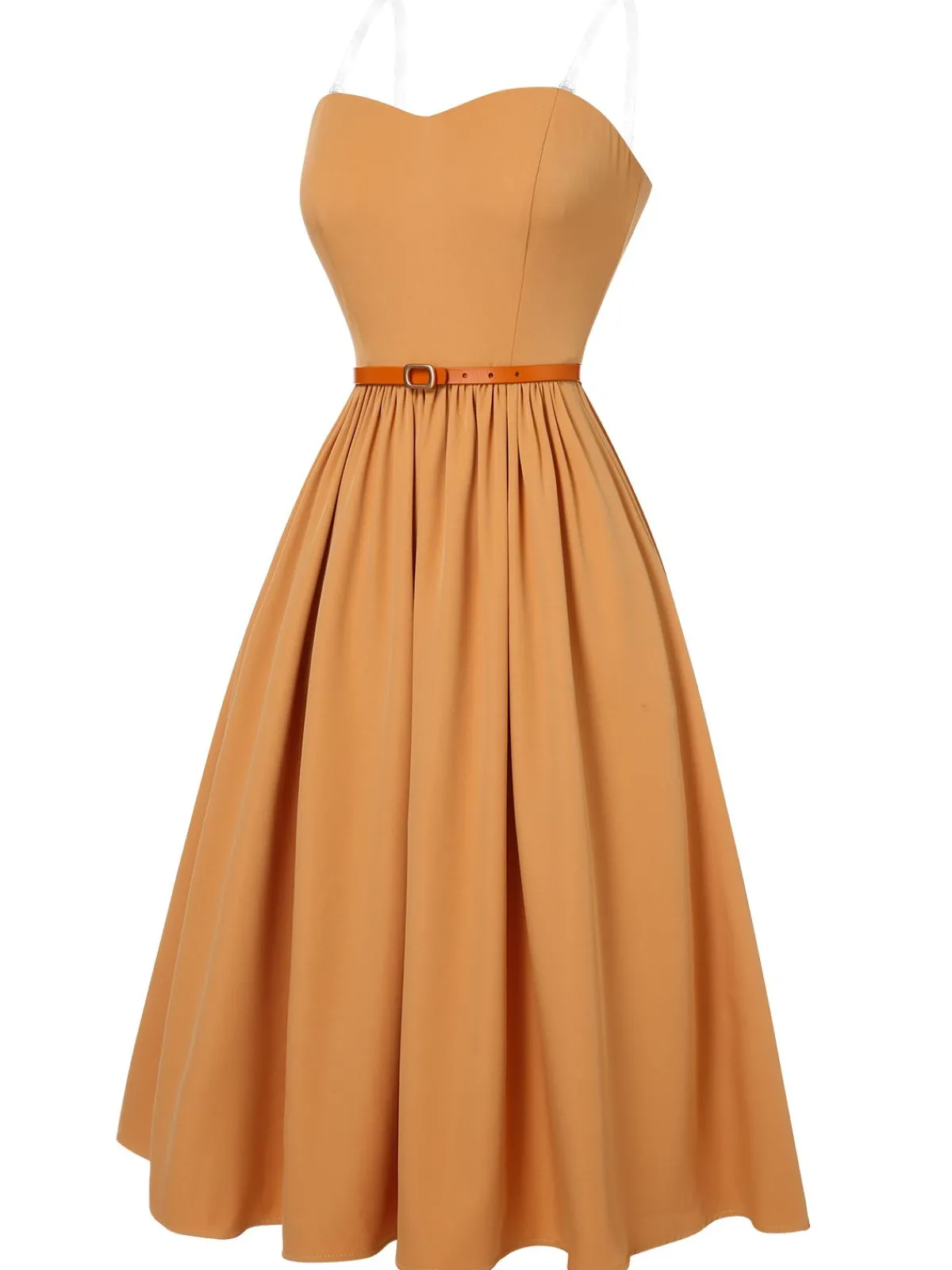Outlet Retro Stage 1950s Bandeau Umbrella Dress Apricot Yellow