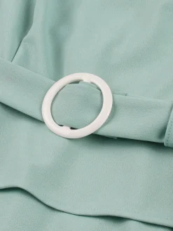 Outlet Retro Stage 1960s Solid Hole-Cut Neck Belt Dress Aqua Green