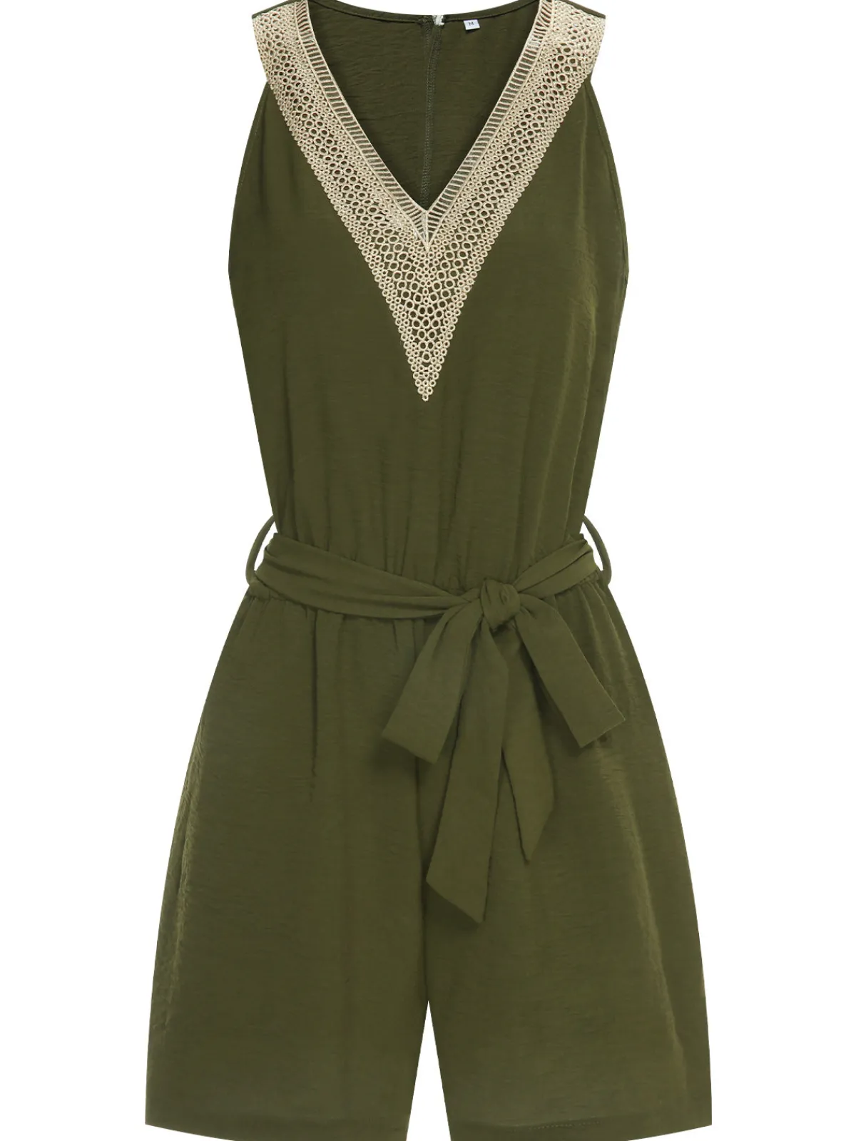 Hot Retro Stage 1950s Lace V-Neck Patchwork Romper Army Green