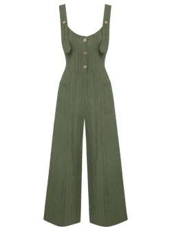 Sale Retro Stage 1930s Loose Pleated Jumpsuit Army Green