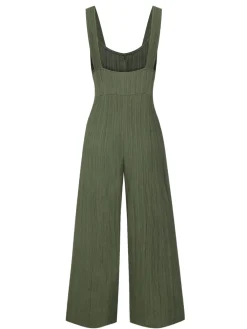 Sale Retro Stage 1930s Loose Pleated Jumpsuit Army Green