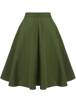 Fashion Retro Stage 1950s Pocket Buttoned Skirt Army Green