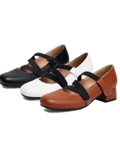 Outlet Retro Stage Ballet-Inspired Bungee Leather Chunky Heel Shoes