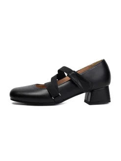 Outlet Retro Stage Ballet-Inspired Bungee Leather Chunky Heel Shoes
