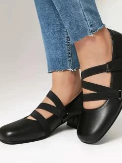 Outlet Retro Stage Ballet-Inspired Bungee Leather Chunky Heel Shoes