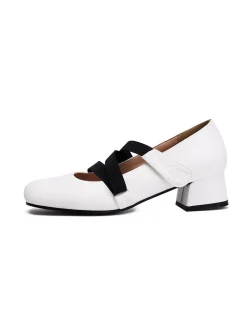 Outlet Retro Stage Ballet-Inspired Bungee Leather Chunky Heel Shoes