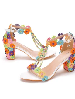 Fashion Retro Stage Beaded Flower Hand Embroidered High Heeled Sandals