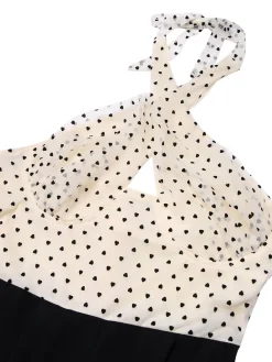 Clearance Retro Stage 1950s Heart Dots Halter Jumpsuit Beige & Black