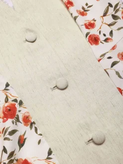 Best Retro Stage 1950s Painting Roses Belted Dress Beige & Red