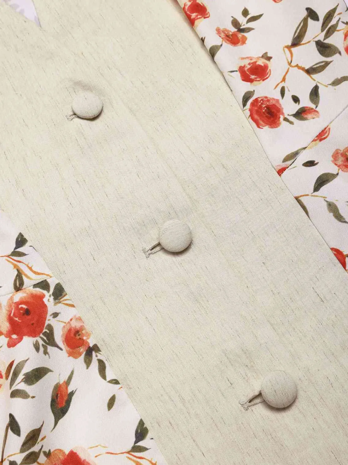 Best Retro Stage 1950s Painting Roses Belted Dress Beige & Red