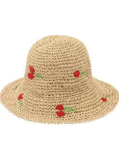 Discount Retro Stage Beige Retro Rose Straw Sun Hat