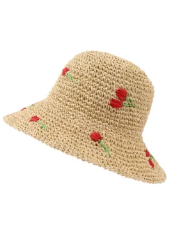 Discount Retro Stage Beige Retro Rose Straw Sun Hat
