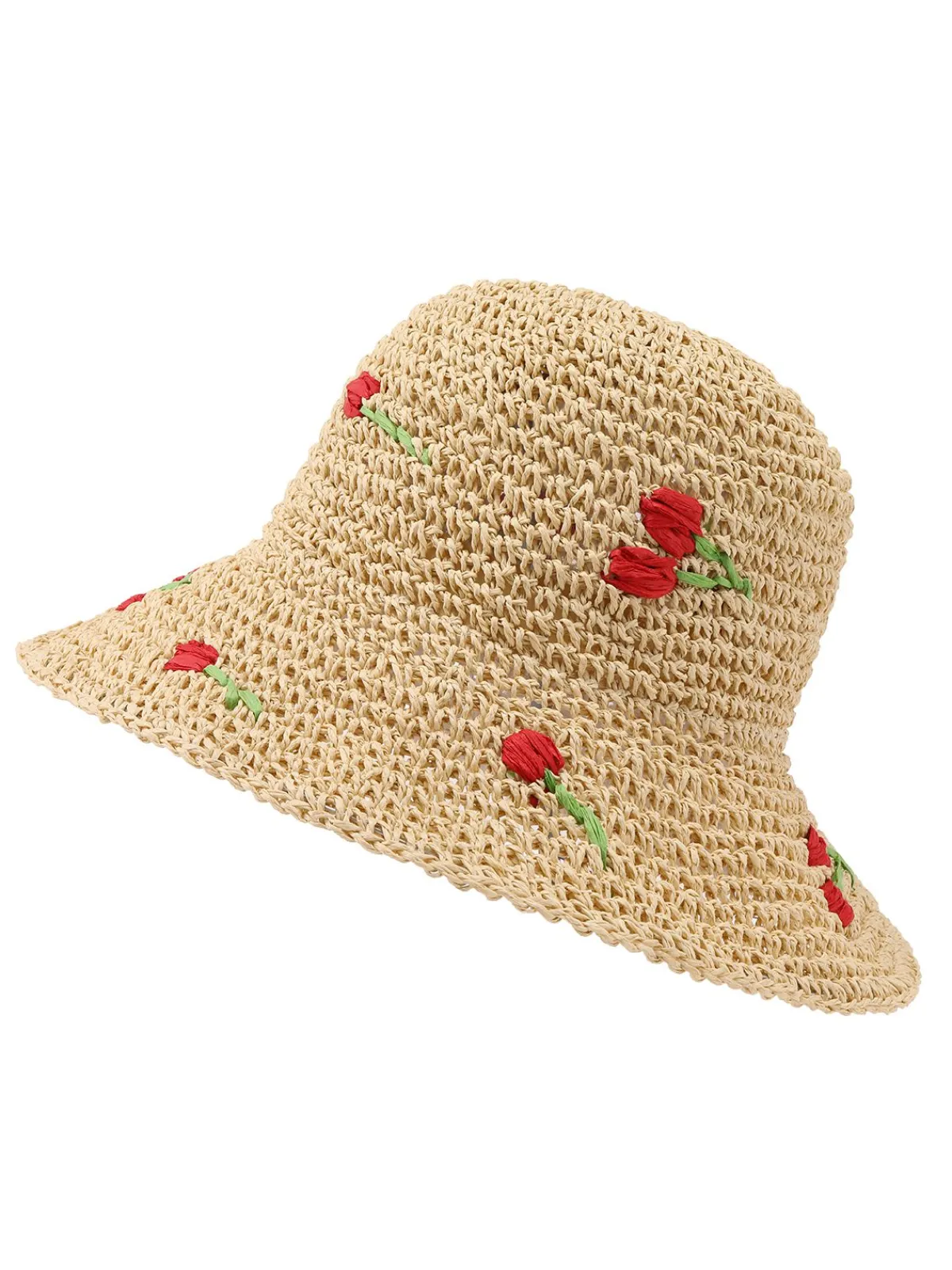 Discount Retro Stage Beige Retro Rose Straw Sun Hat