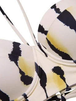 Online Retro Stage 1950s Back Cross Straps Ink Splash Swimsuit Beige