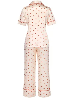 Sale Retro Stage 1960s Beetle Lapel Short Sleeve Pajamas Beige