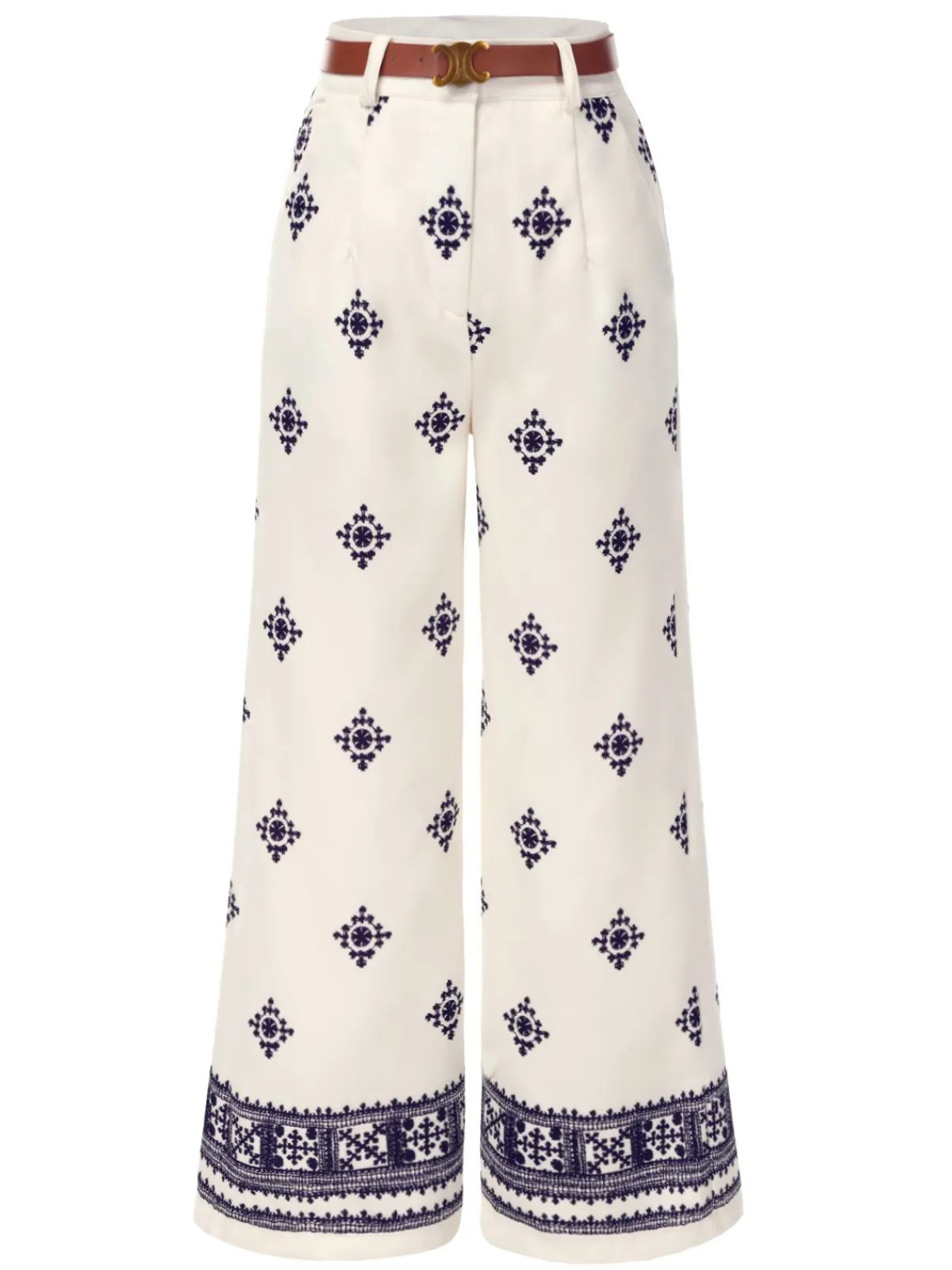 Discount Retro Stage 1970s Boho Style Wide-leg Pants Beige