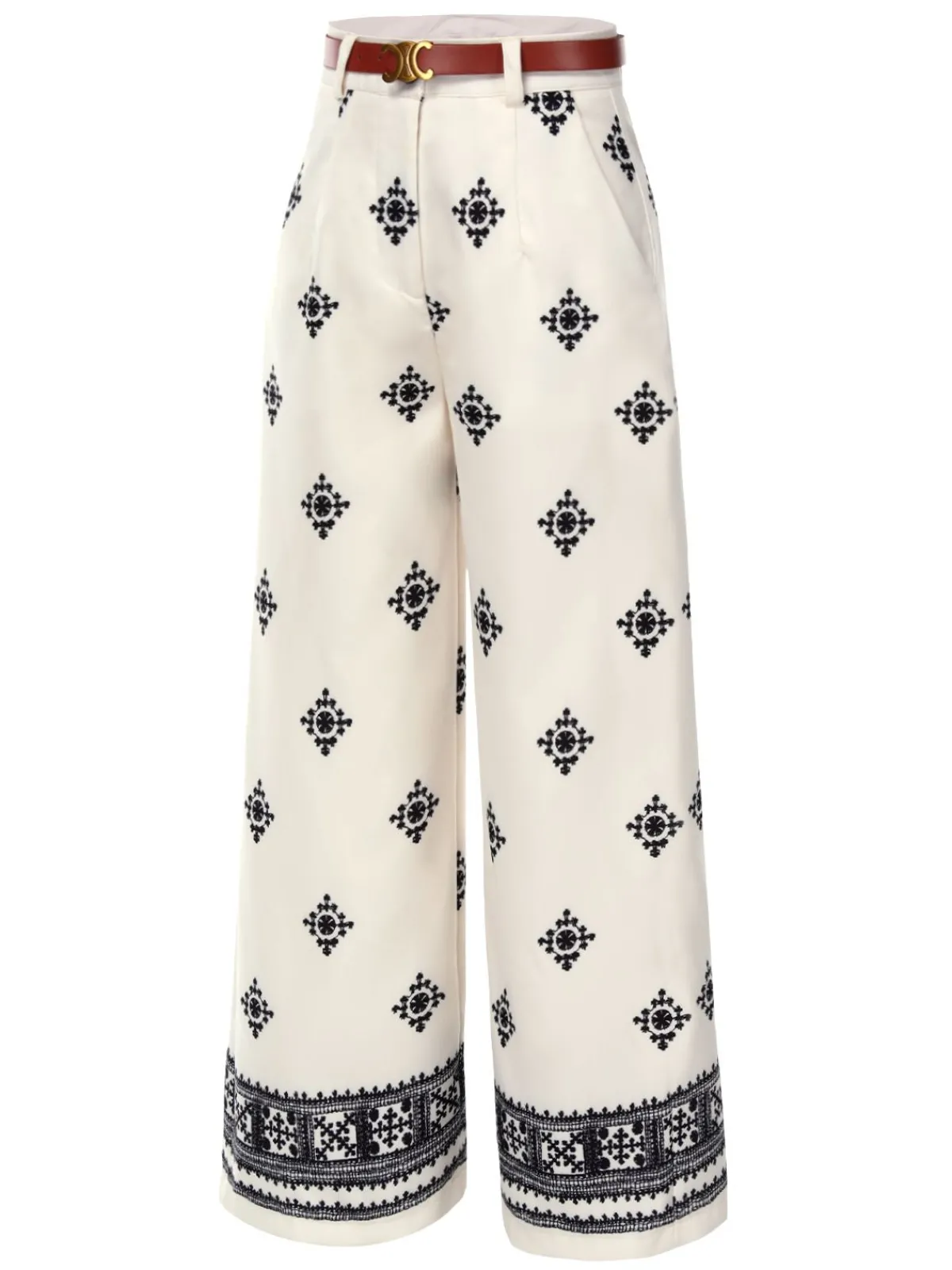 Discount Retro Stage 1970s Boho Style Wide-leg Pants Beige