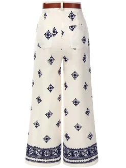 Discount Retro Stage 1970s Boho Style Wide-leg Pants Beige
