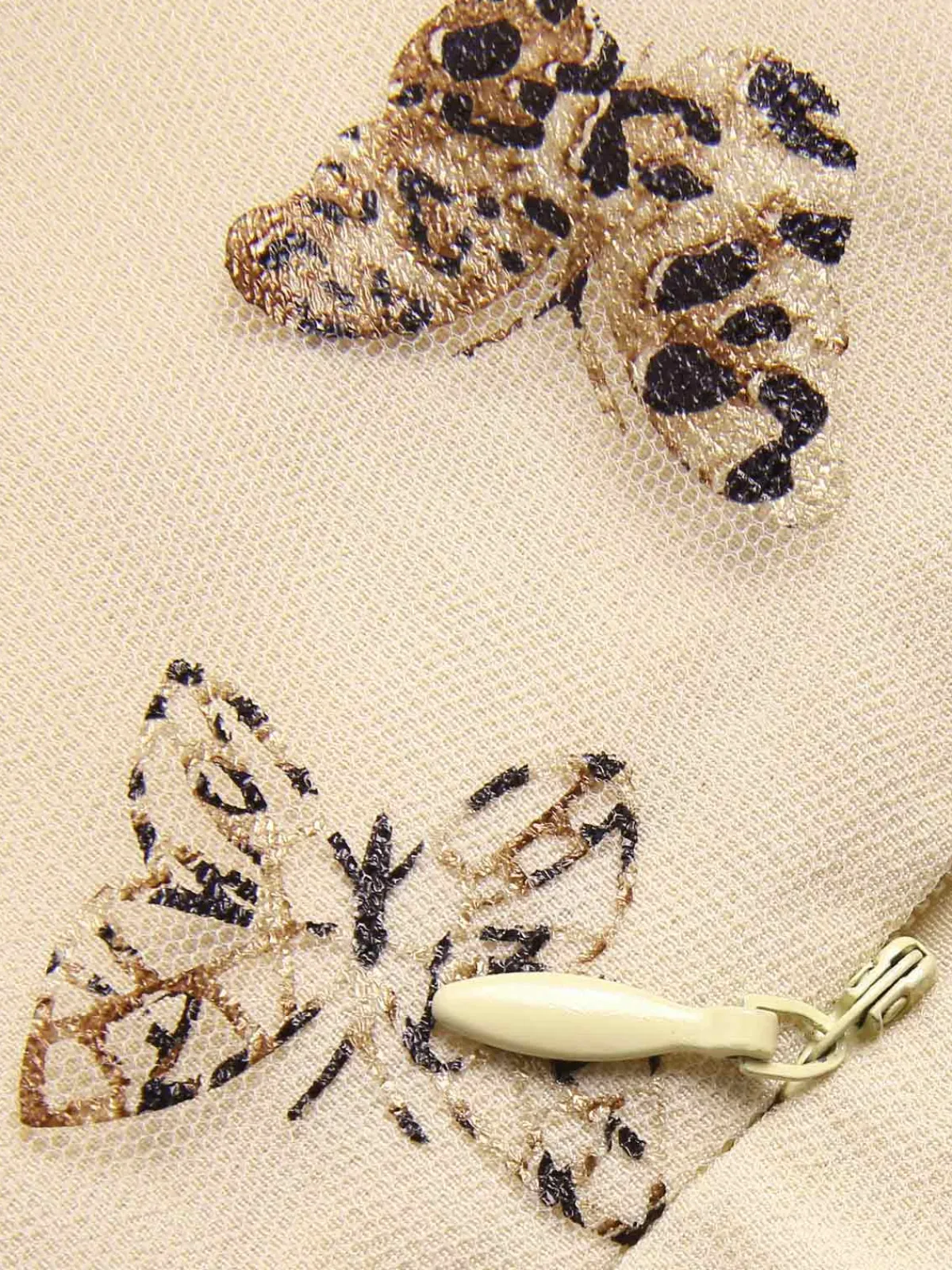Online Retro Stage 1950s Butterfly Mesh V-Neck Romper Beige