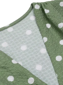 Online Retro Stage Beige 1940s Dots Bowknot V-Neck Blouse