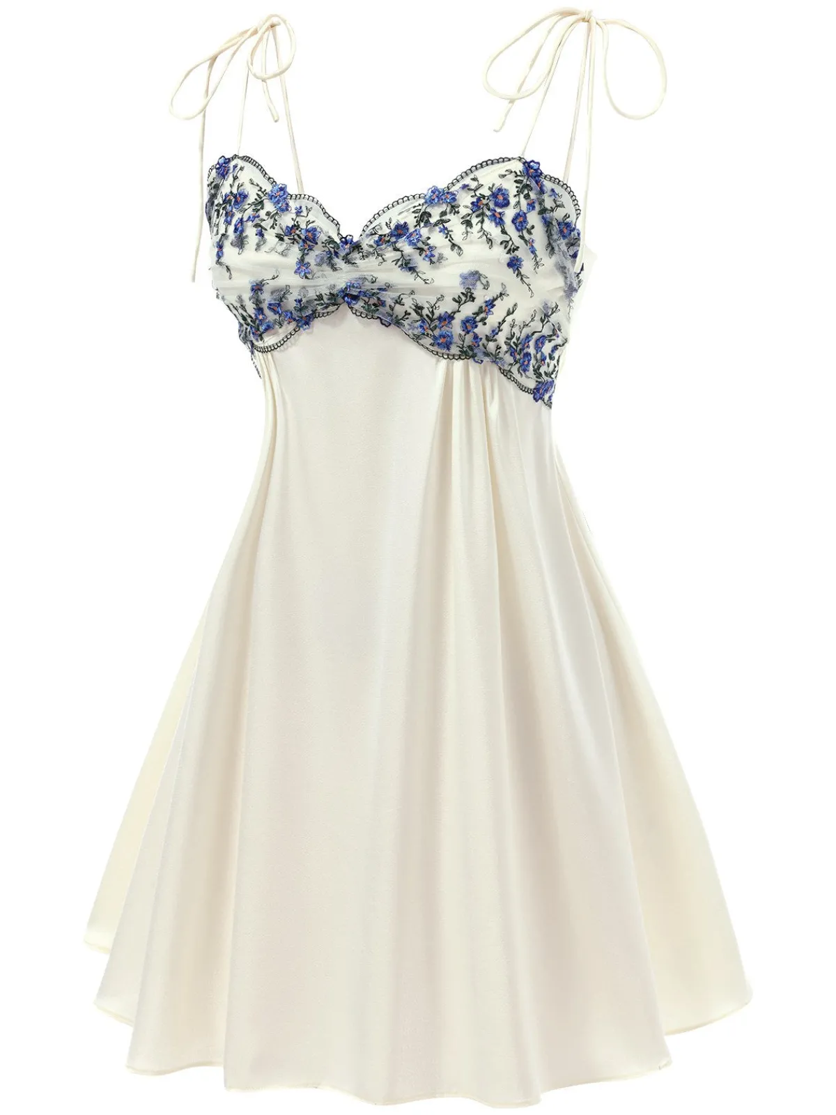 Best Retro Stage 1940s Floral Embroidered Spaghetti Straps Nightgown Beige
