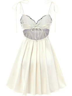 Best Retro Stage 1940s Floral Embroidered Spaghetti Straps Nightgown Beige