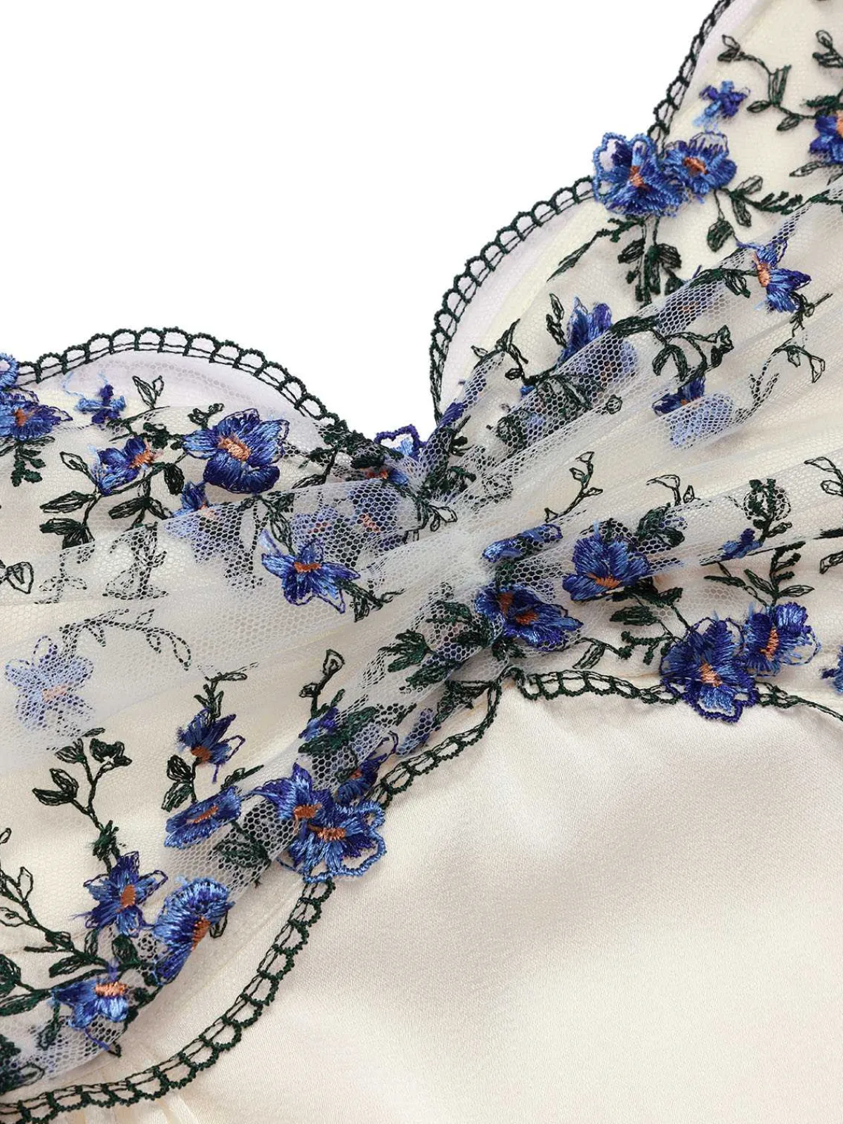 Best Retro Stage 1940s Floral Embroidered Spaghetti Straps Nightgown Beige