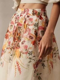 Hot Retro Stage 1940s Floral Mesh Patchwork Skirt Beige