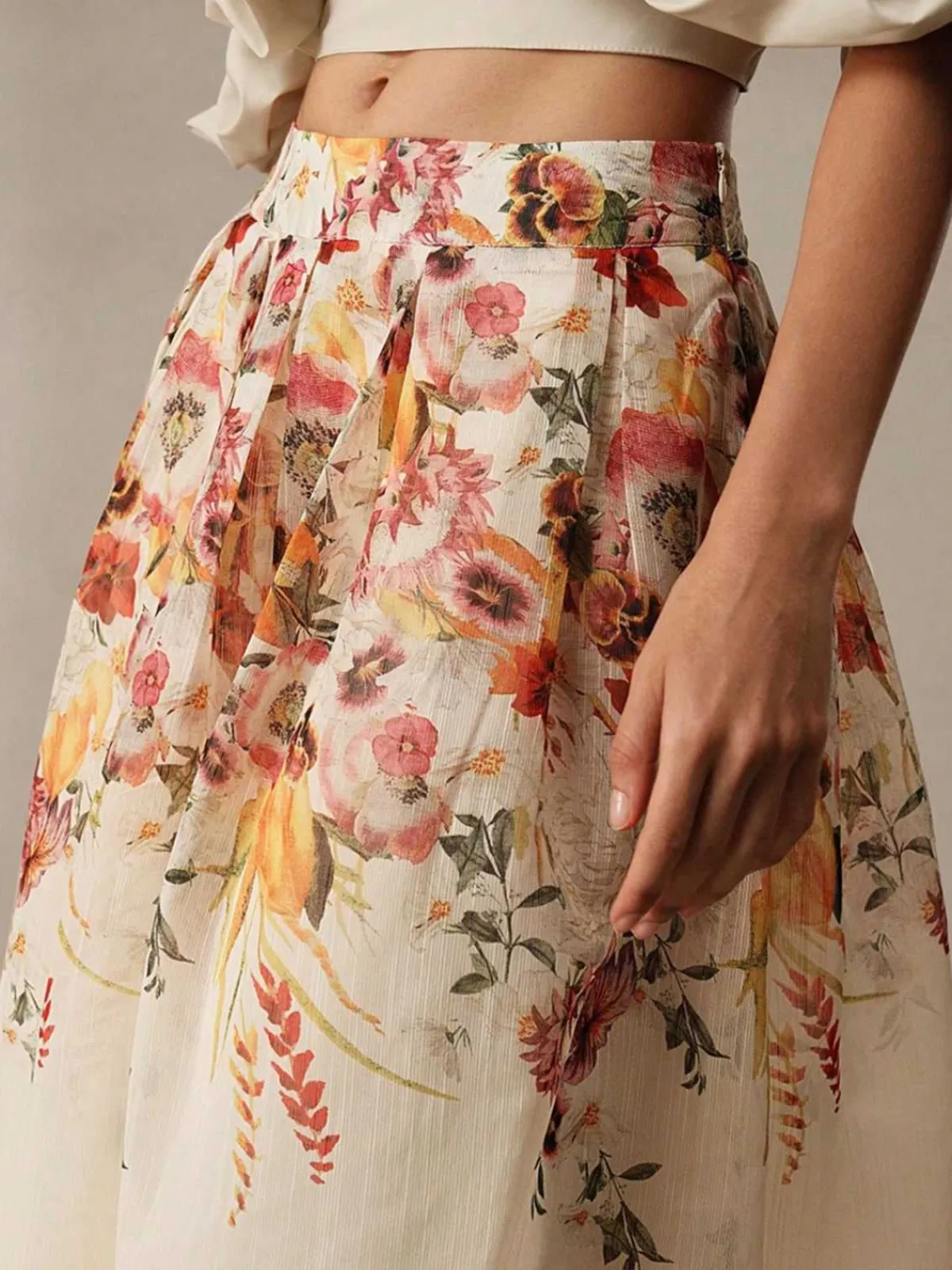 Hot Retro Stage 1940s Floral Mesh Patchwork Skirt Beige