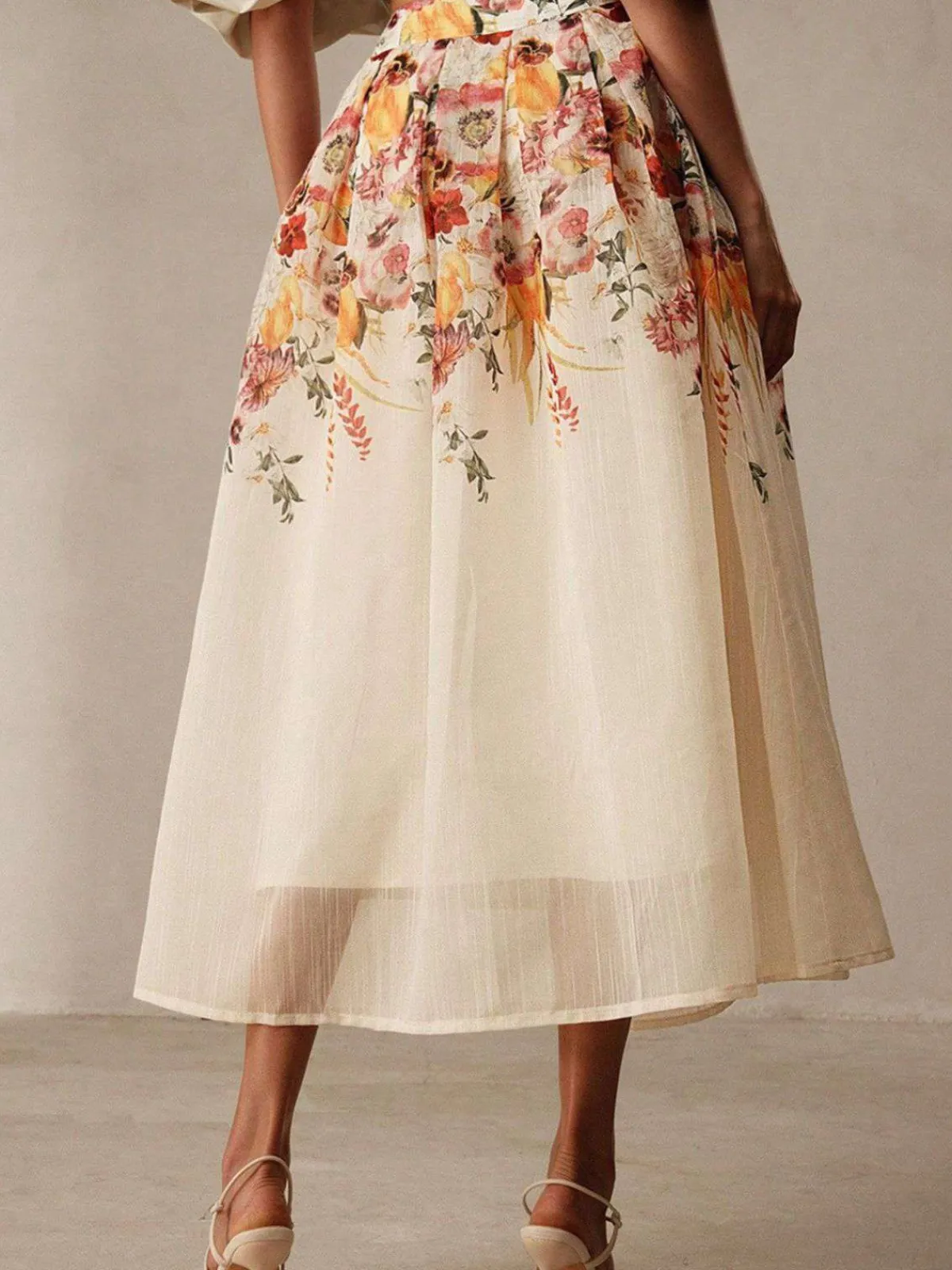 Hot Retro Stage 1940s Floral Mesh Patchwork Skirt Beige