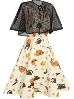Online Retro Stage 1950s Halloween Cap Costume Dress Beige