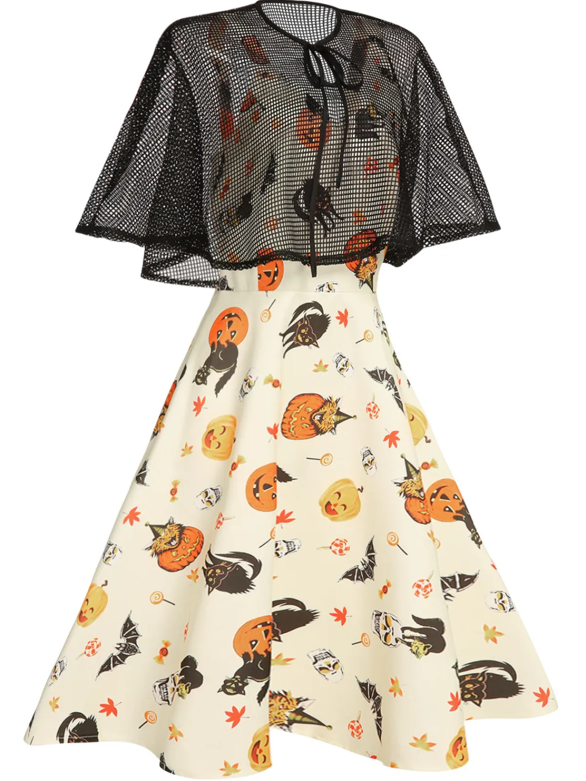 Online Retro Stage 1950s Halloween Cap Costume Dress Beige