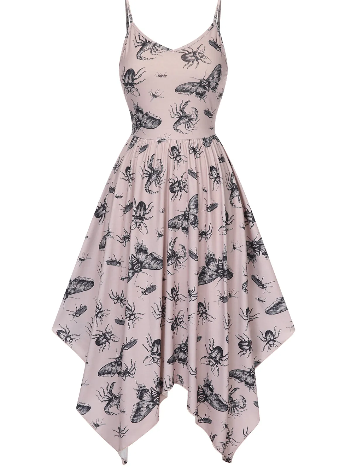 Fashion Retro Stage 1970s Halloween Spider Irregular Dress Beige