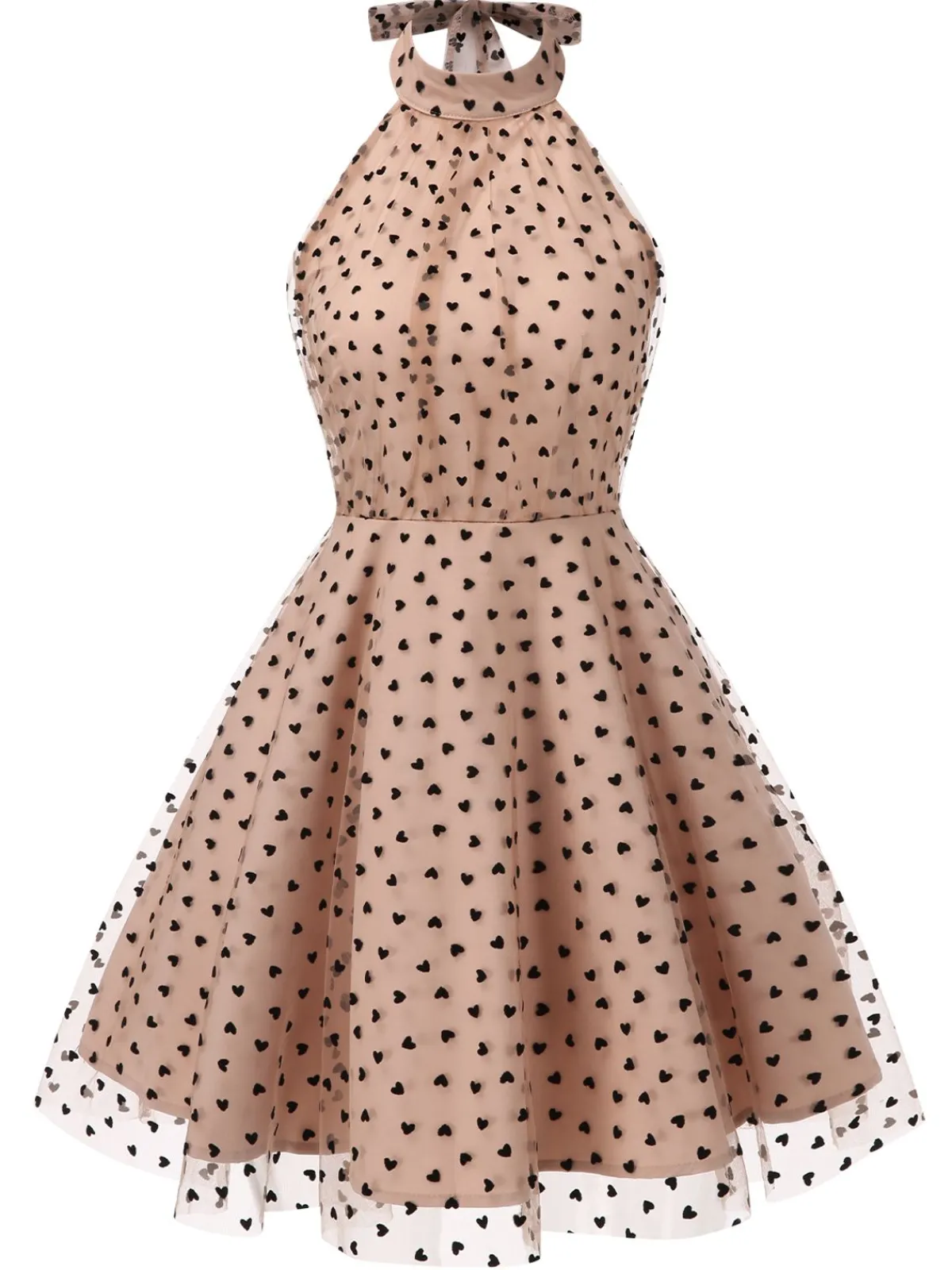 Best Retro Stage 1940s Heart Mesh Halterneck Dress Beige