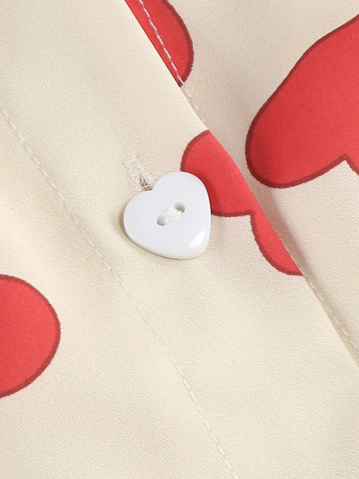 Hot Retro Stage 1950s Hearts Puff Sleeves Lapel Dress Beige