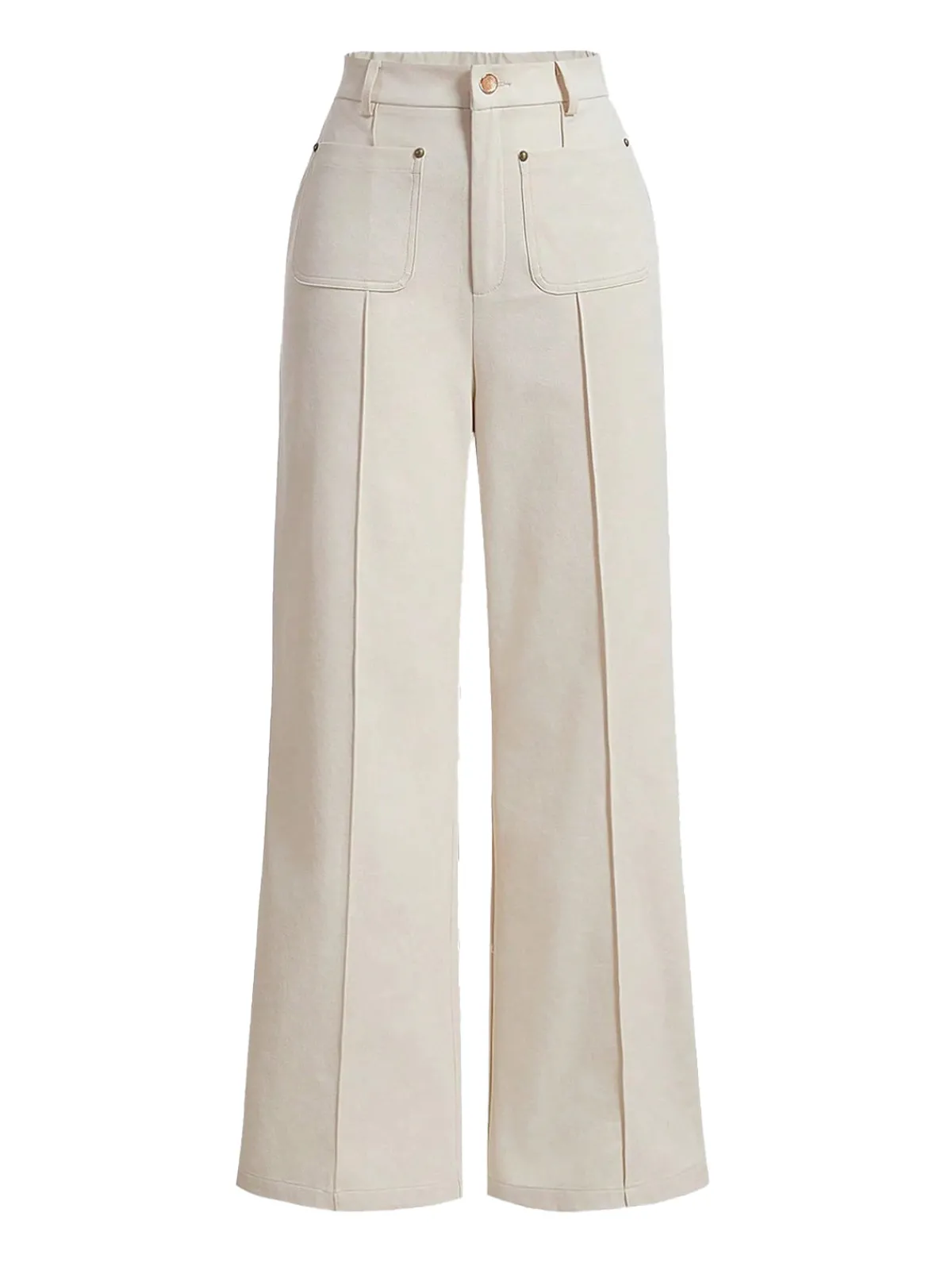 Hot Retro Stage 1950s High Waist Pocket Solid Pants Beige