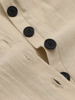 Sale Retro Stage 1940s Pockets Solid Sleeveless Jumpsuit Beige