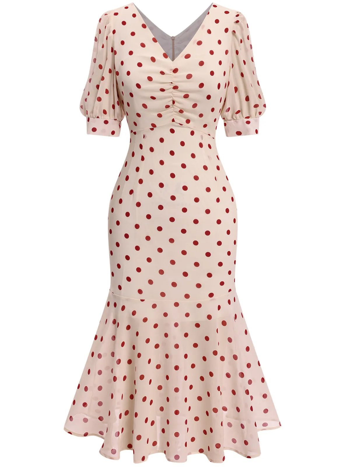 New Retro Stage Beige 1930s Polka Dot Mermaid Dress
