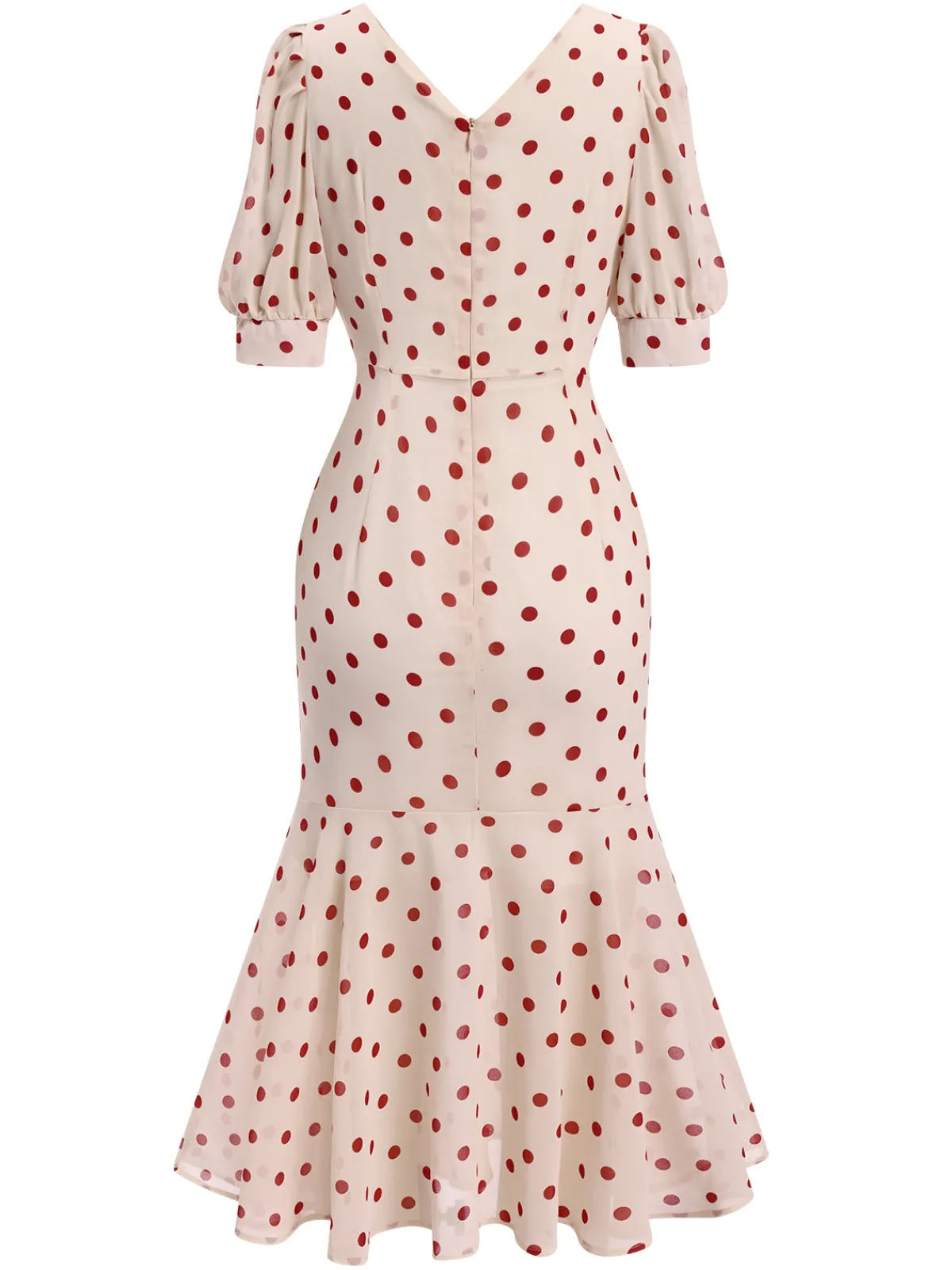 New Retro Stage Beige 1930s Polka Dot Mermaid Dress