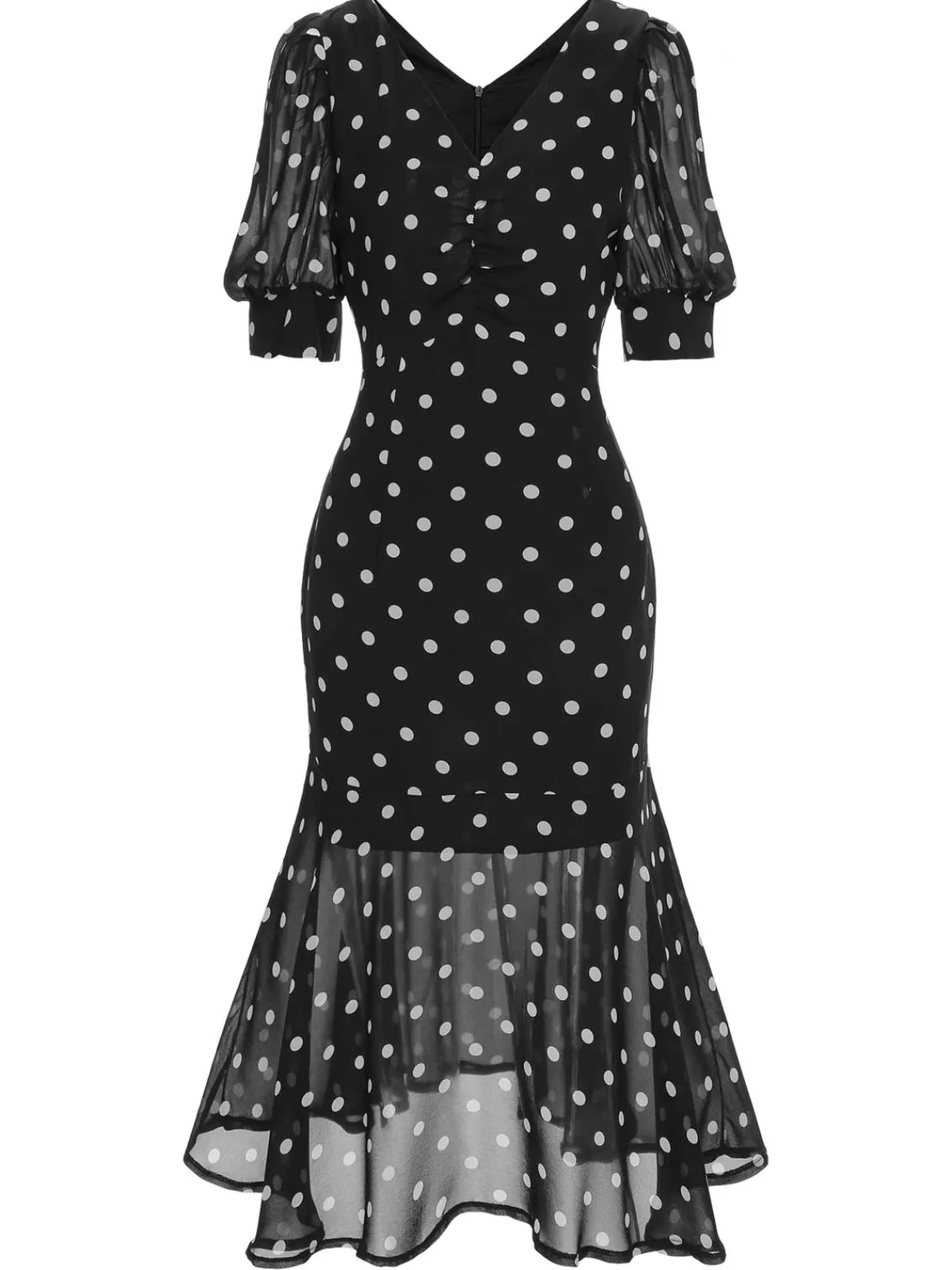 New Retro Stage Beige 1930s Polka Dot Mermaid Dress